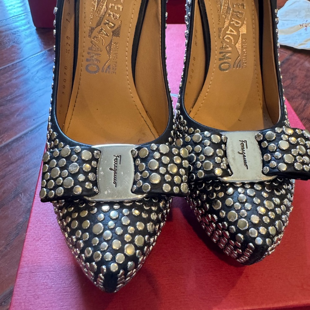 Salvatore Ferragamo Black Studded Women's Shoes